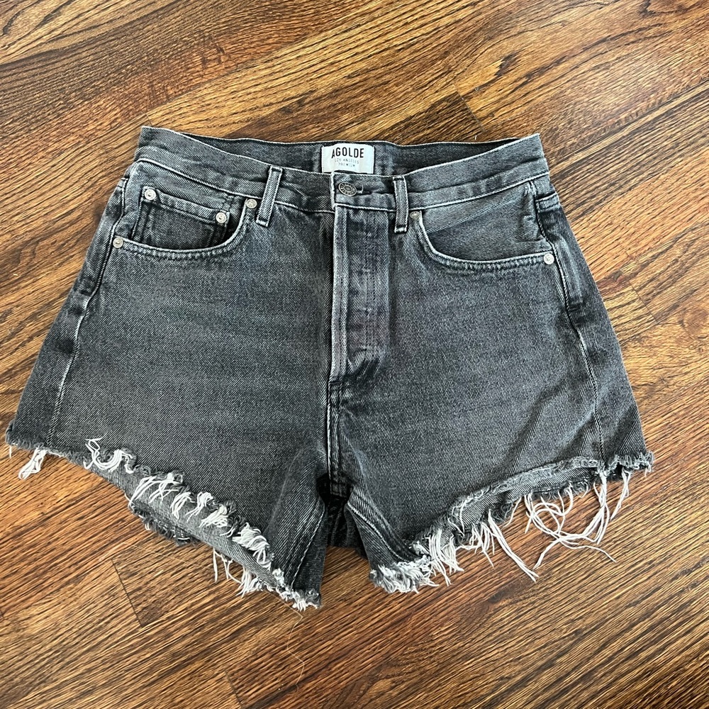 Dark wash Agolde cut off shorts